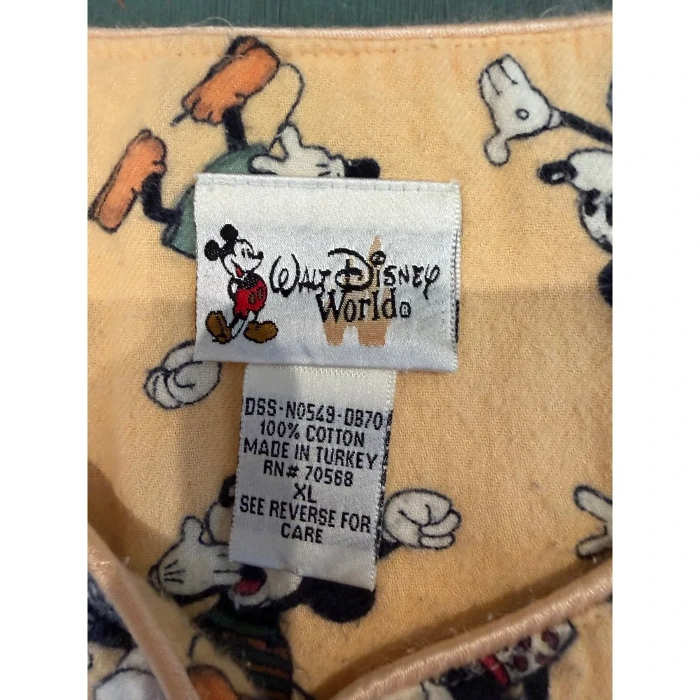 Vintage Walt Disney World Mickey Mouse Flannel Nightgown XL Peach Cotton Sleep